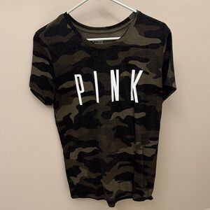 PINK Victoria's Secret Black and Brown Camo Tee